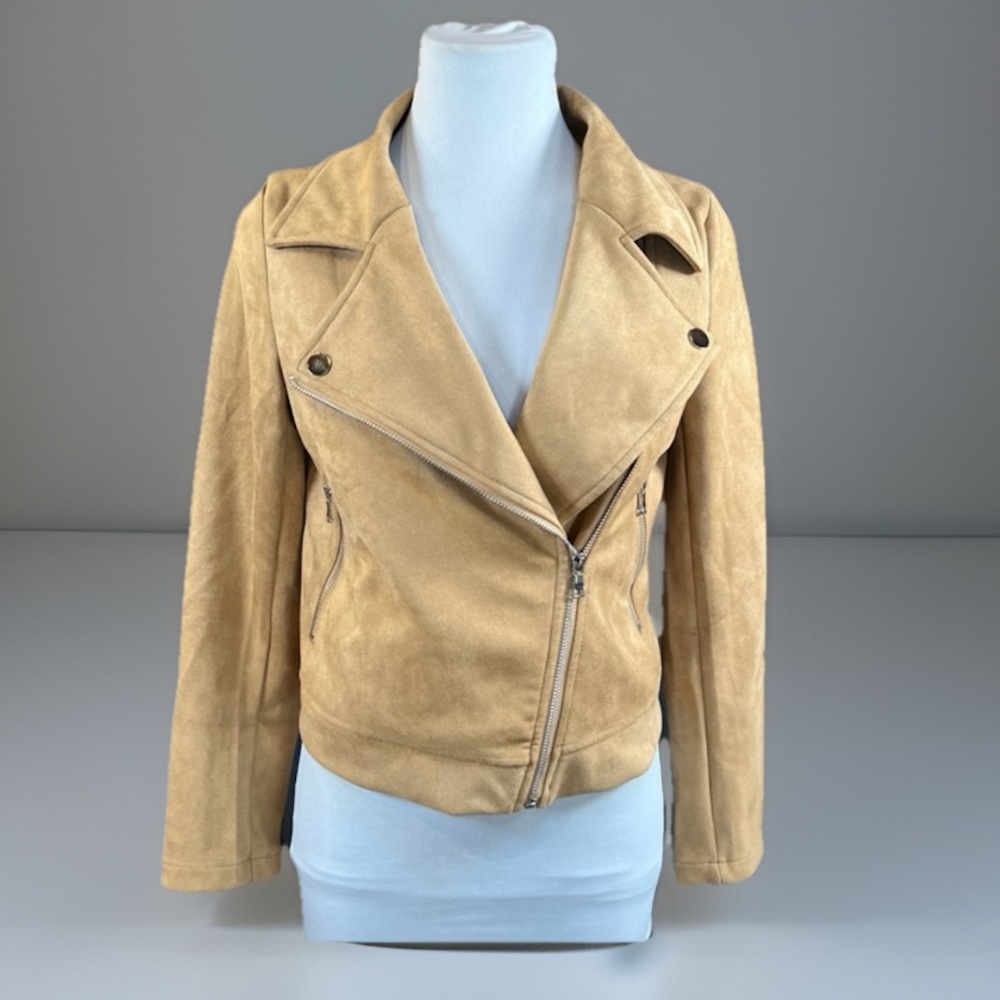 Faux suede, zipper accent camel color, small Moto jacket